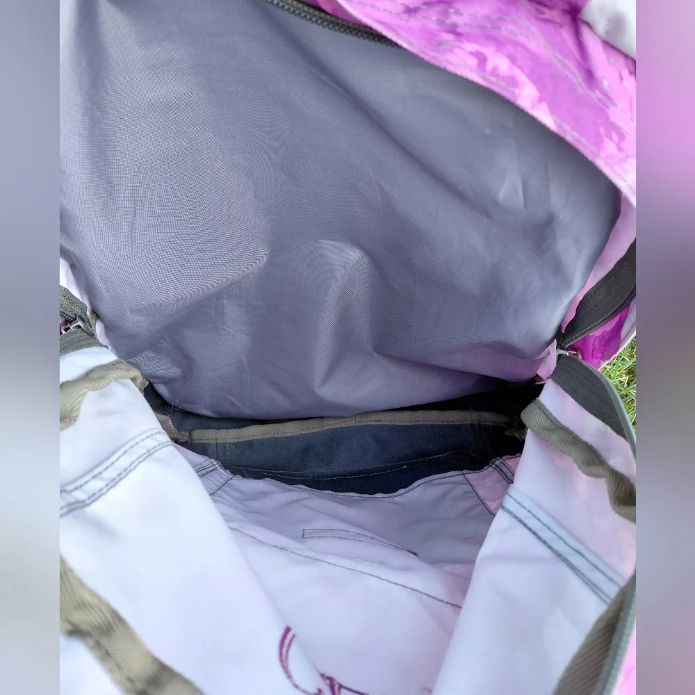 LL Bean black raspberry gray & magenta multi pocket nylon hiking school backpack